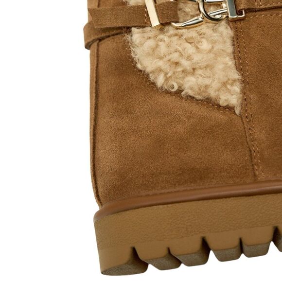 ZARA | Brown | FAUX SHEARLING FLAT LEATHER ANKLE BOOTS - Picture 7 of 7